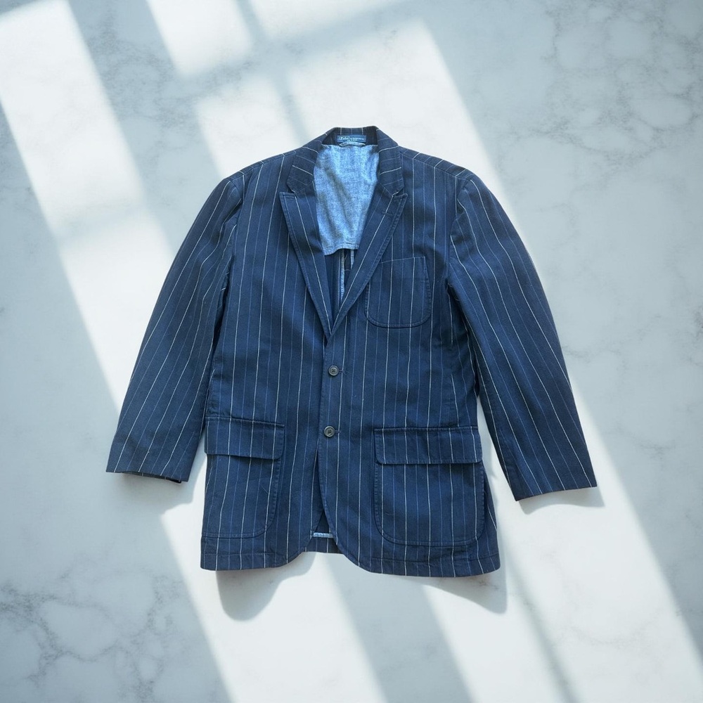 Polo Ralph Lauren Blazer Mens 42R Blue With White Striped 3 Button Blazer !! - Picture 5 of 16
